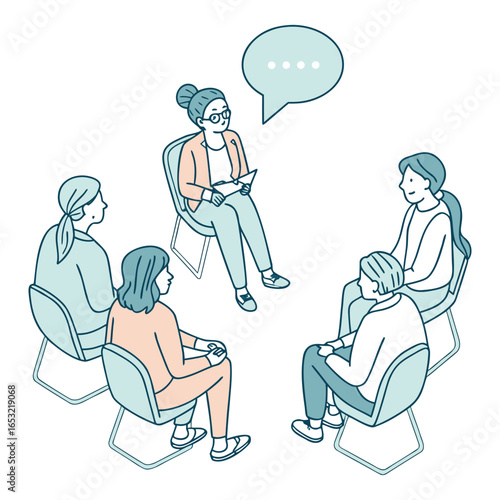 Group therapy session with therapist and patients