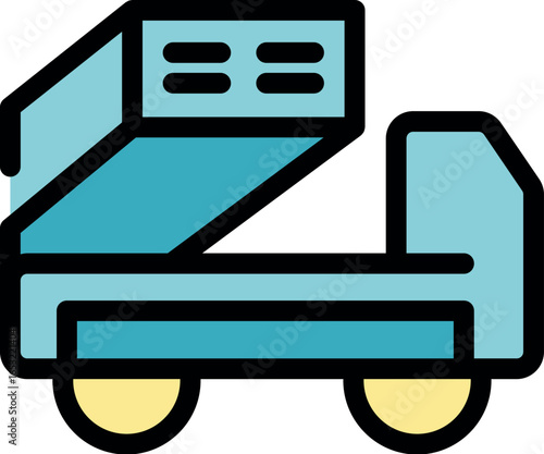 Dump truck unloading cargo at a building site, delivering materials for construction, colorful icon