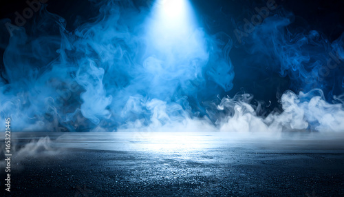 Wallpaper Mural Moody Blue Smoke and Spotlight on Dark Asphalt Background: Dramatic, Atmospheric, Cinematic Stock Photo Torontodigital.ca
