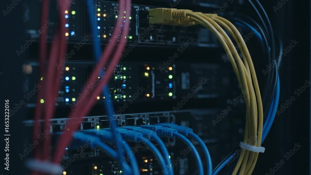 Video Stock AI Server Rack Closeup: Data Center Network - A close-up ...