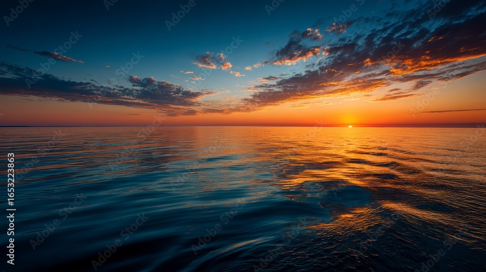 Fototapeta premium Serene Sunset Over Calm Ocean Waves Under Colorful Sky