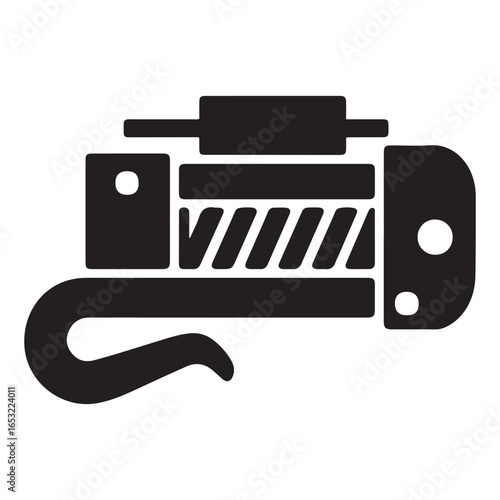 Black trailer winch handle icon vector. Vector black silhouette. with white background