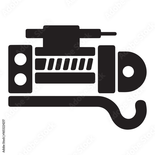 Black trailer winch handle icon vector. Vector black silhouette. with white background