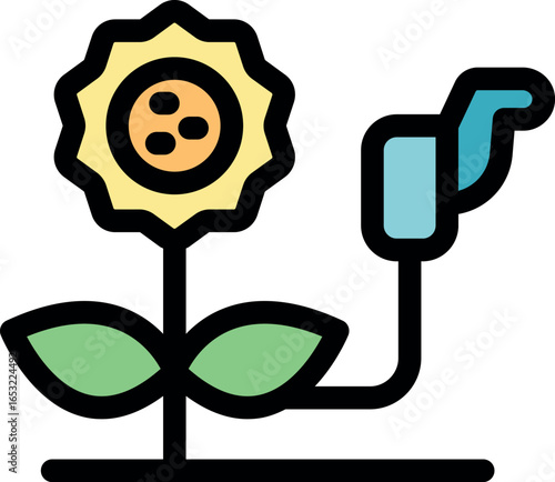 Electric plug connected to a sunflower, symbolizing renewable energy sources and sustainable agriculture practices
