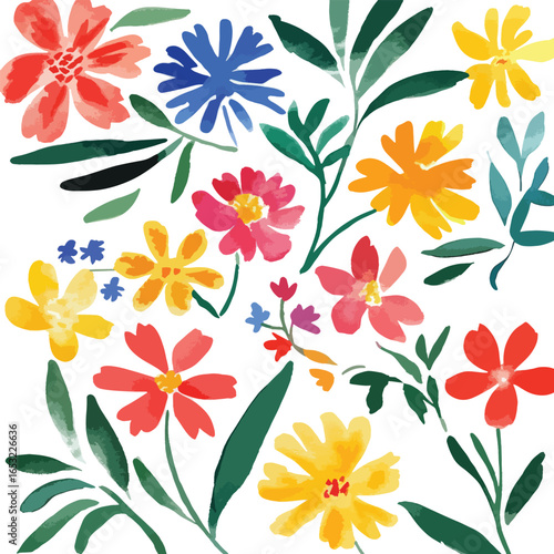 Vibrant Watercolor Floral Pattern with Bold Colors