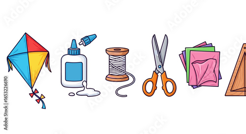 Vibrant Kite Crafting Kit Still Life Illustration for Fun Projects