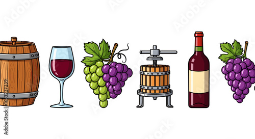 Vintage Wine Making Elements Isolated on White Background