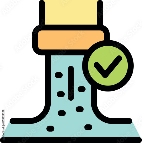 Clear groundwater flowing through soil layers, filtering and purifying, check mark symbol for successful water management and sustainability