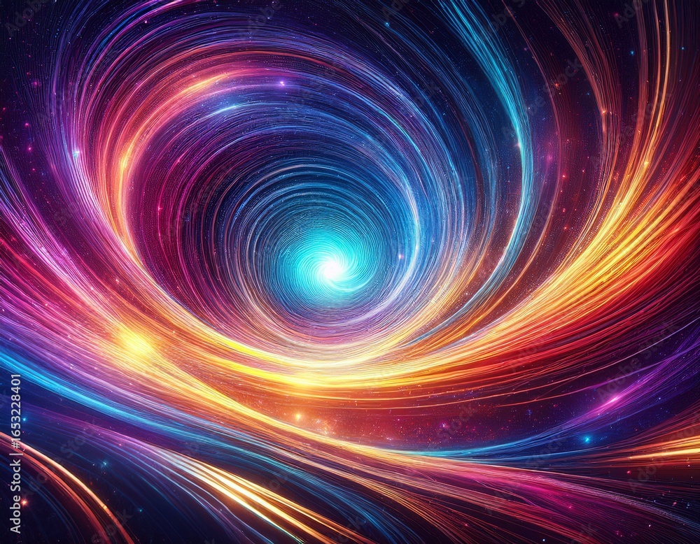 Obraz premium vibrant cosmic spiral with dynamic light streams radiating from a central core