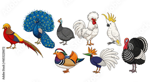 Cartoon Illustration Featuring An Assortment Of Diverse Bird Species