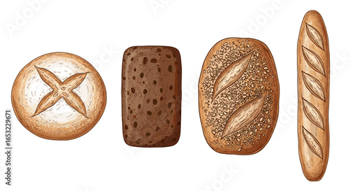 Assortment of Deliciously Crafted Loaves of Bread on White Backdrop