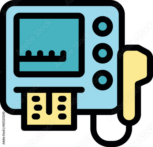 Medical infusion pump delivering intravenous medication, with display showing settings and controls