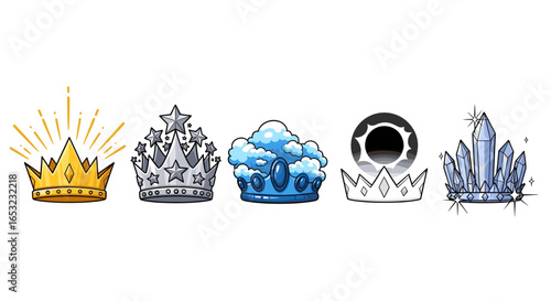 Assorted Cartoon Crown Collection in Gold, Silver, Blue and White