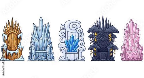 A Collection of Fantasy Thrones with Elemental Inspirations on White