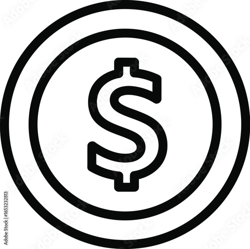 Dollar Coin Icon Line Art Style Isolated on Transparent Background