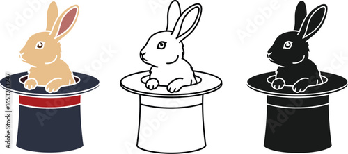 Rabbit in hat magic trick illustration vector graphic