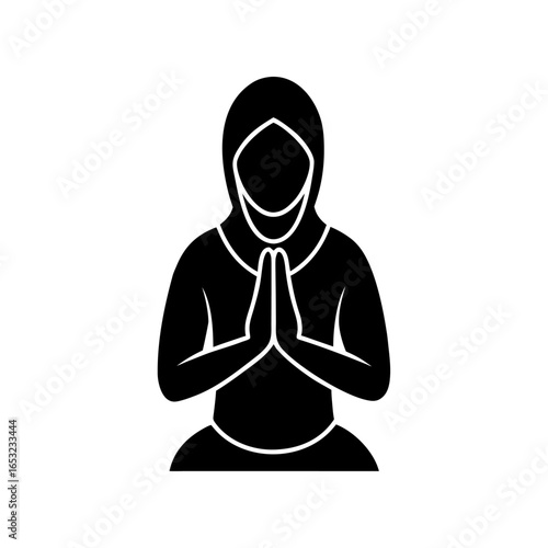 Muslim Woman in Prayer Silhouette Vector Art for Religious Themes and Middle Eastern Culture Illustrations