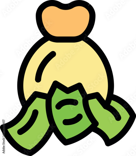 Overflowing money bag ripping open revealing cash savings, investment earnings, and financial abundance