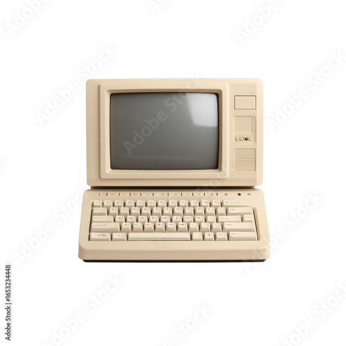 Vintage beige personal computer with keyboard and monitor display