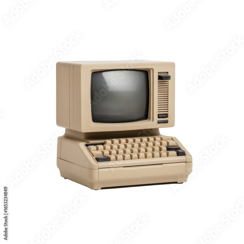 Vintage beige desktop computer with monochrome crt screen