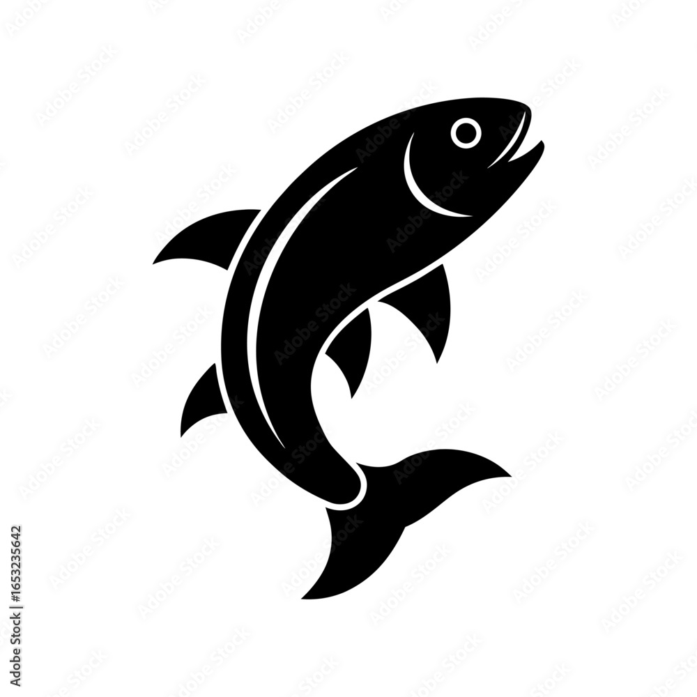 Fototapeta premium Majestic Leaping Fish A Powerful Black and White Illustration for Branding and Design Projects