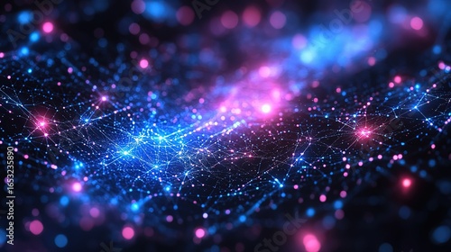 Abstract Digital Network Background with Blue and Pink Hues