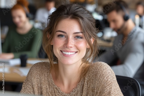 Wallpaper Mural Young woman smiling at work in a modern office environment Torontodigital.ca