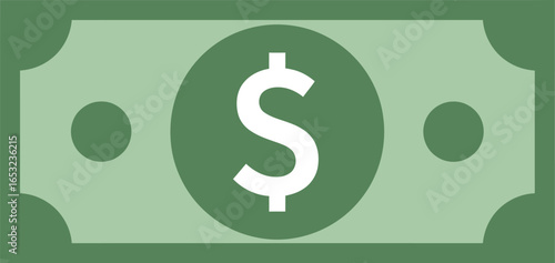 Cartoon Green Dollar Bill Illustration with Dollar Sign on transparent background
