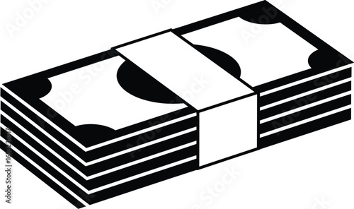 Stack of Money Icon in Black and White on transparent background stack