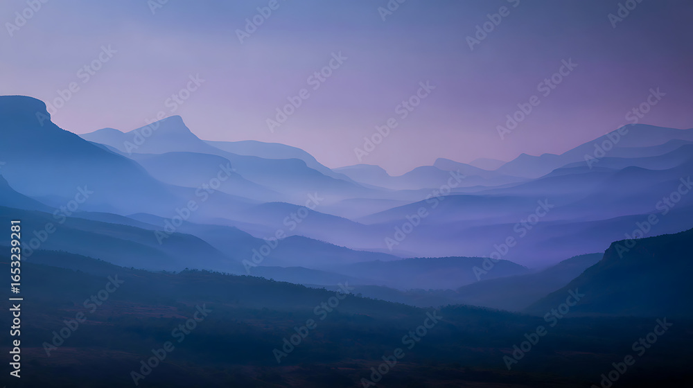 Obraz premium Layered mountain peaks in soft twilight haze mountains landscape