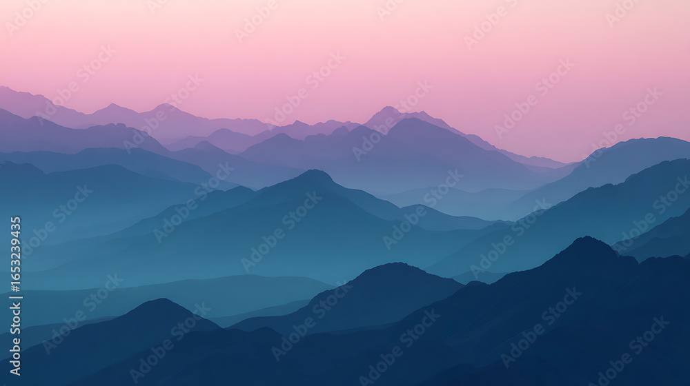 Obraz premium Layered mountain peaks under a soft pink sky mountains landscape
