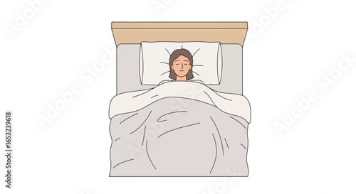 Serene Woman Sleeping Peacefully in Bed, Depicting Restful Sleep, Relaxation, and Comfort for Health, Wellness, and Lifestyle Illustrations