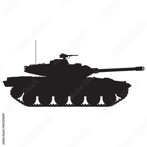 Black silhouette of a military tank vehicle combat. Vector black silhouette. with white background