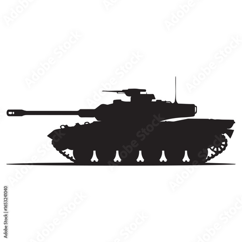 Black silhouette of a military tank vehicle combat. Vector black silhouette. with white background