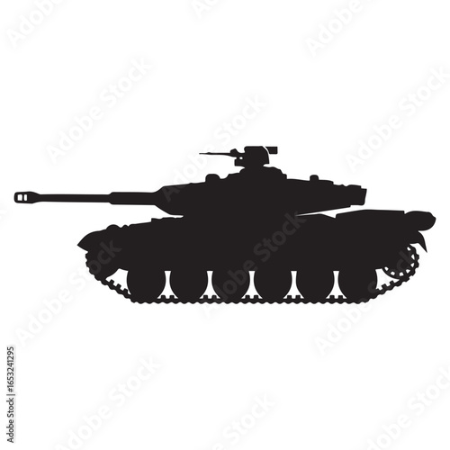 Black silhouette of a military tank vehicle combat. Vector black silhouette. with white background
