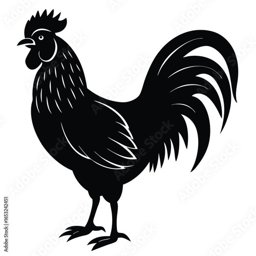 Rooster and hen silhouette collection, farm animal illustration, poultry vector artwork, black and white graphic, rural livestock design, chicken drawing