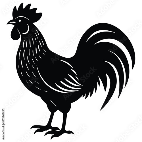 Rooster and hen silhouette collection, farm animal illustration, poultry vector artwork, black and white graphic, rural livestock design, chicken drawing