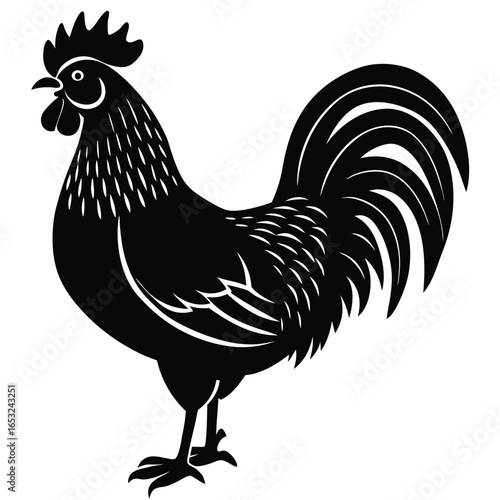 Rooster and hen silhouette collection, farm animal illustration, poultry vector artwork, black and white graphic, rural livestock design, chicken drawing