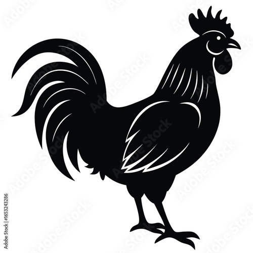 Rooster and hen silhouette collection, farm animal illustration, poultry vector artwork, black and white graphic, rural livestock design, chicken drawing