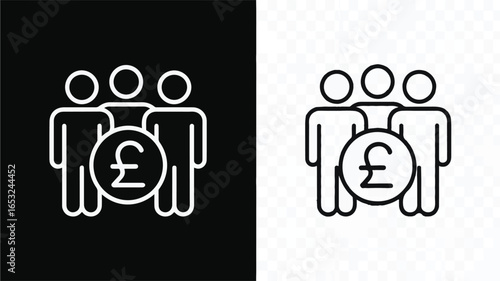 Group of people with pound symbol money finance