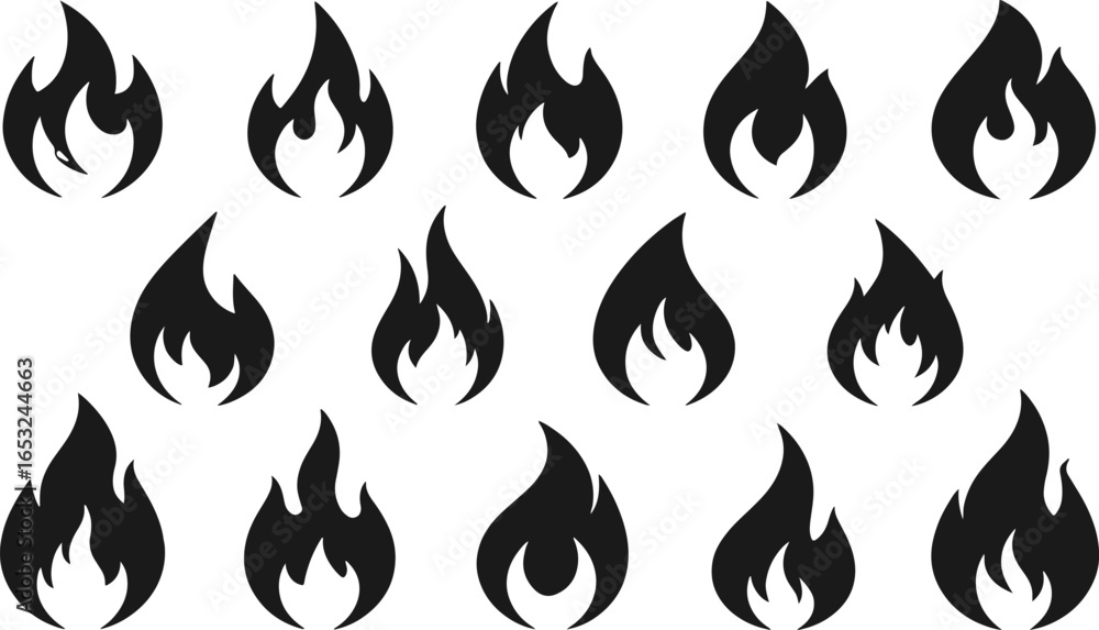 Fototapeta premium vector fire flame icon,simple and bold design, suitable for logo or tattoo, multiple shapes in variation pack