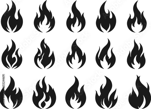 vector fire flame icon,simple and bold design, suitable for logo or tattoo, multiple shapes in variation pack