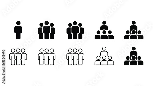 Minimalist black and white icons representing groups of people silhouette figures