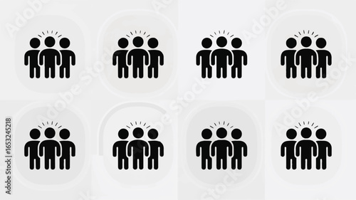 Minimalist black figures with radiating lines group people