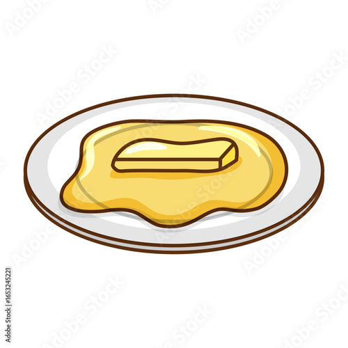 Breakfast Butter Delight: A vibrant cartoon-style depiction showcases a melting butter on a plate, presenting the simplicity and appeal of a breakfast.