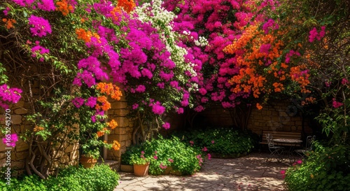 Wallpaper Mural Vibrant Bougainvillea Blooms Enveloping Stone Patio Garden Torontodigital.ca