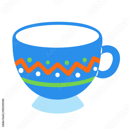 Vibrant Teacup: A charming illustration of a blue teacup with unique patterns on a seamless backdrop, capturing a sense of warmth and inviting tranquility.