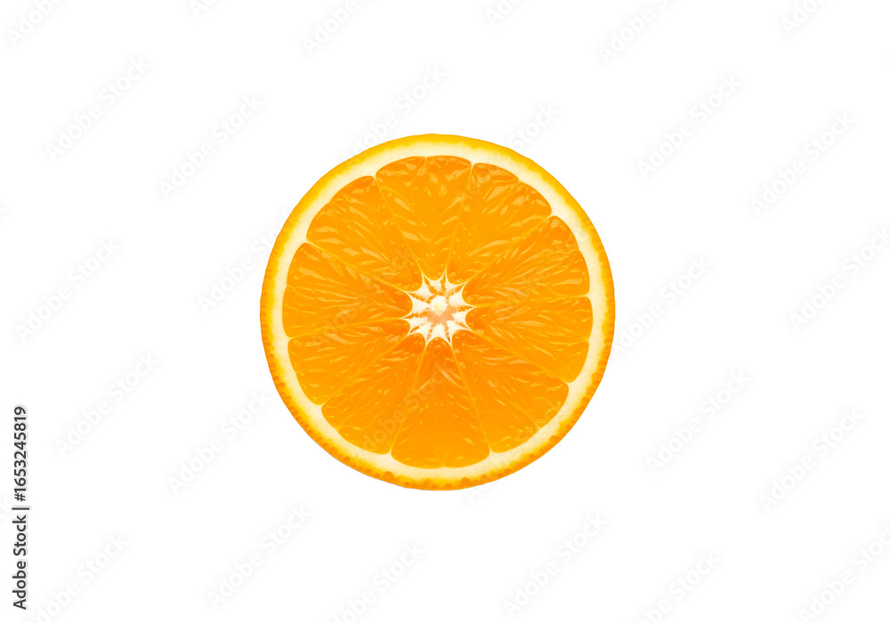 Orange fruit slice isolated on white background. Top view. Flat lay. Orange fruit slice isolated on white background. Top view. Flat lay.