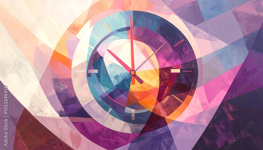 Fototapeta premium Abstract clock face with vibrant colors and shapes