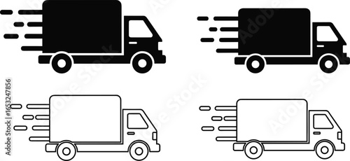 PrintVector set of express delivery truck icons in different styles representing shipping, transportation, logistics, and fast courier services.